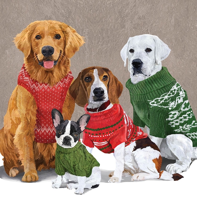2022秋冬【Paperproducts Design】バラ売り2枚 ランチサイズ ペーパーナプキン Sweater Dogs グレー