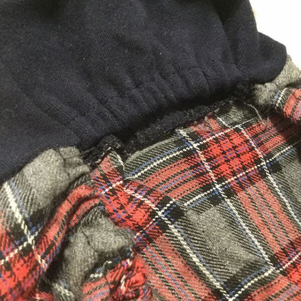 ４。犬 服 犬服 ペット つなぎ 制服風 ズボン ネイビー チェック 秋 冬物