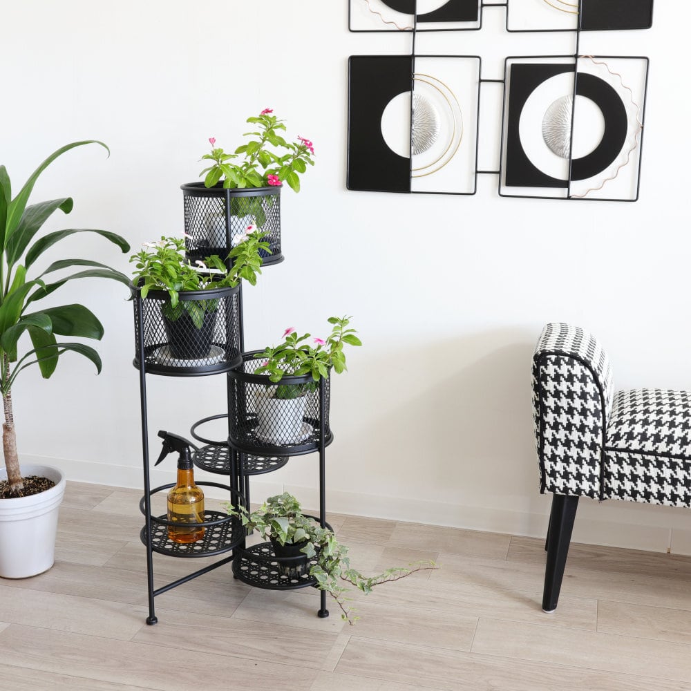 モダンスタンドプランター 3段 北欧風 アイアン製 花台 室内外OK 回転式ディスプレイラック