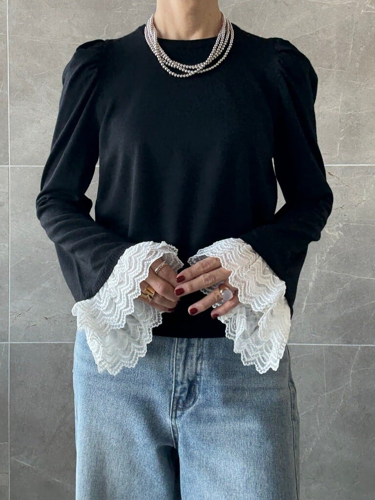 ウォッシャブル 袖口レースニットプルオーバー <Masaco Teranishi>