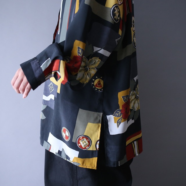 flower and art graphic pattern loose silhouette shirt