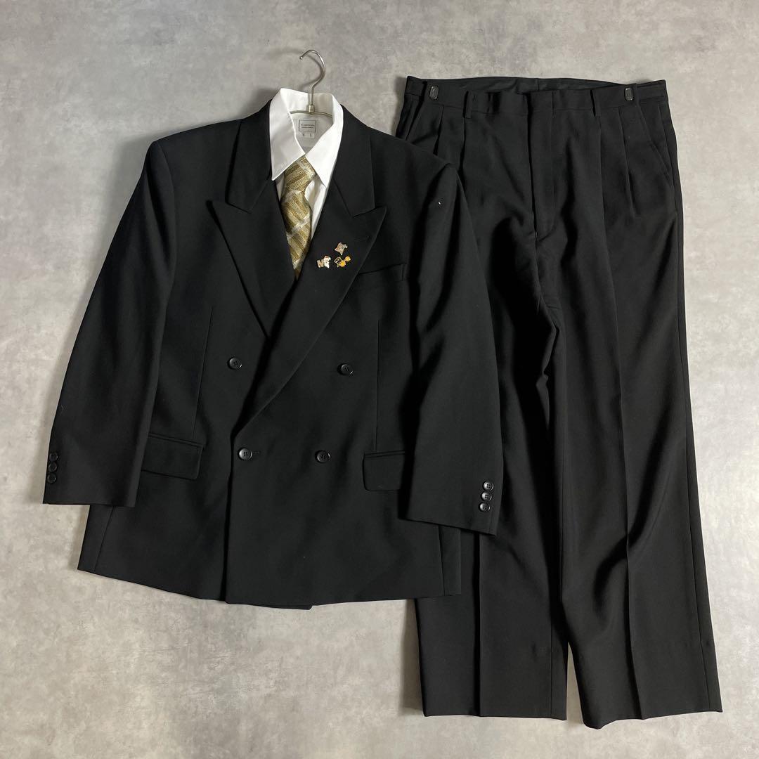 90s ヴィンテージ スーツ ダブル セットアップ ピンズvol.64 黒白金