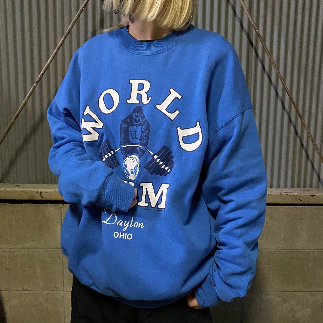 90年代 Hanes ヘインズ WORLD GYM ロゴ プリント スウェットシャツ 