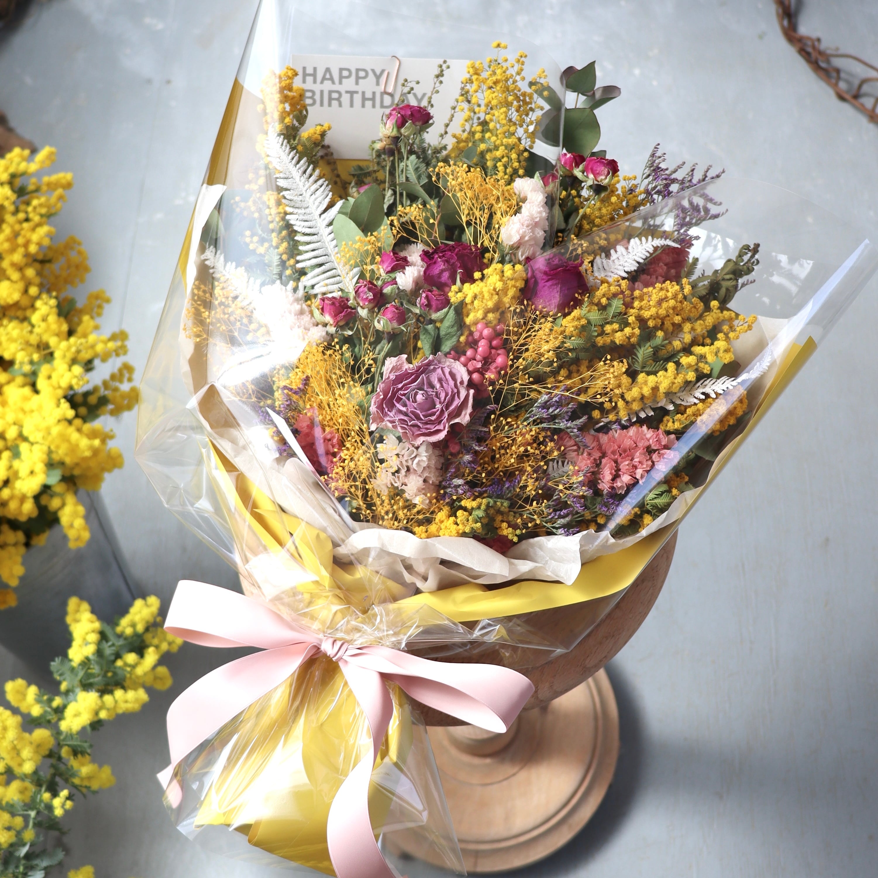 予約可【ミモザのおまかせオーダー花束】ドライフラワー 結婚祝い 開店