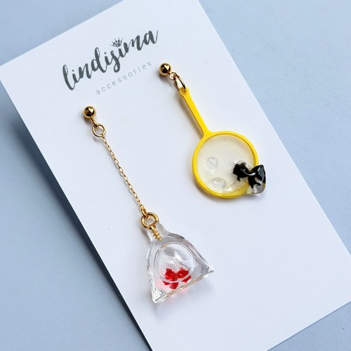 【片耳販売】お祭りの思い出｜ぷっくり金魚すくいのポイ　ピアス イヤリング イヤーカフ ネックレス チャーム　