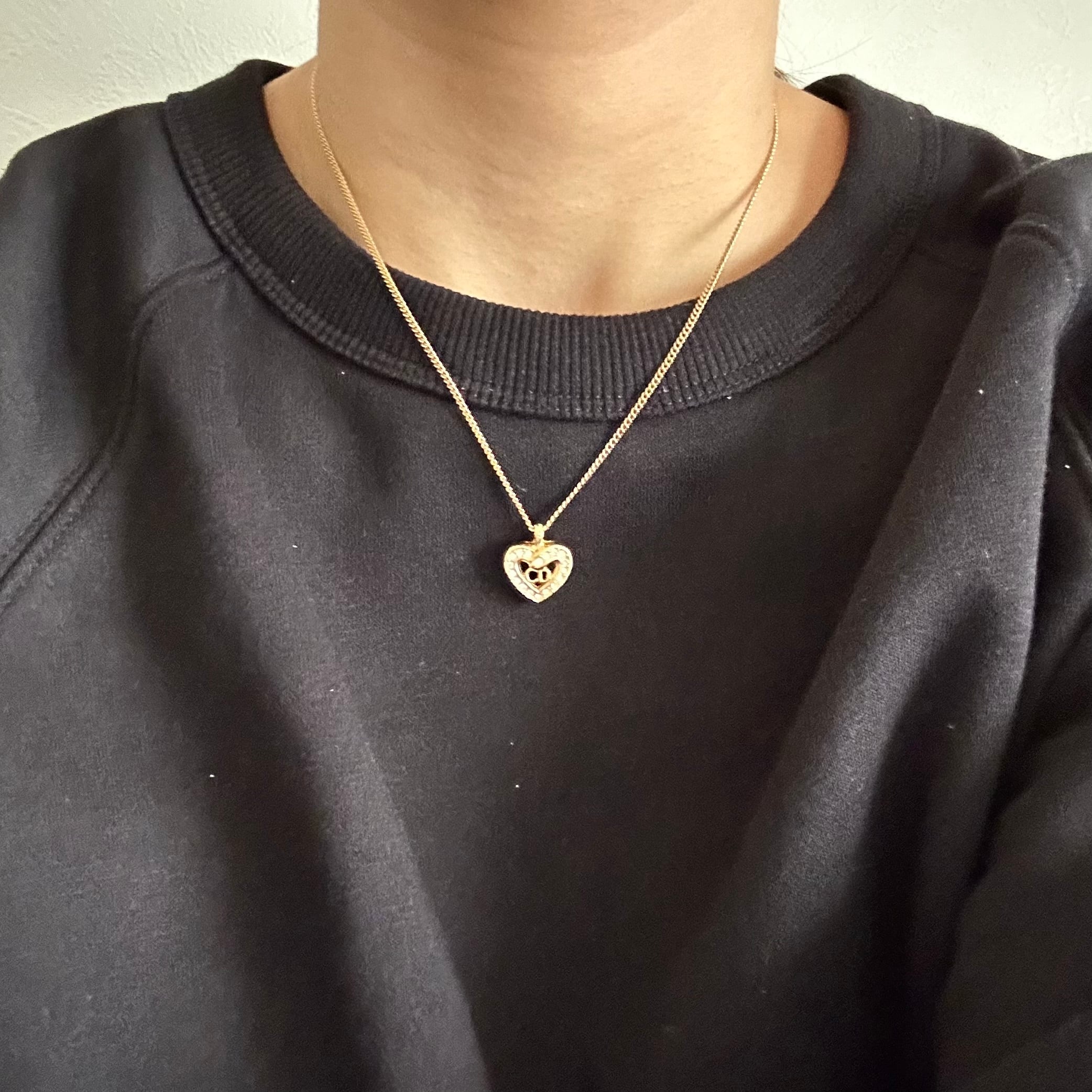 N5152】Christian Dior logo heart rhinestone necklace/クリスチャン