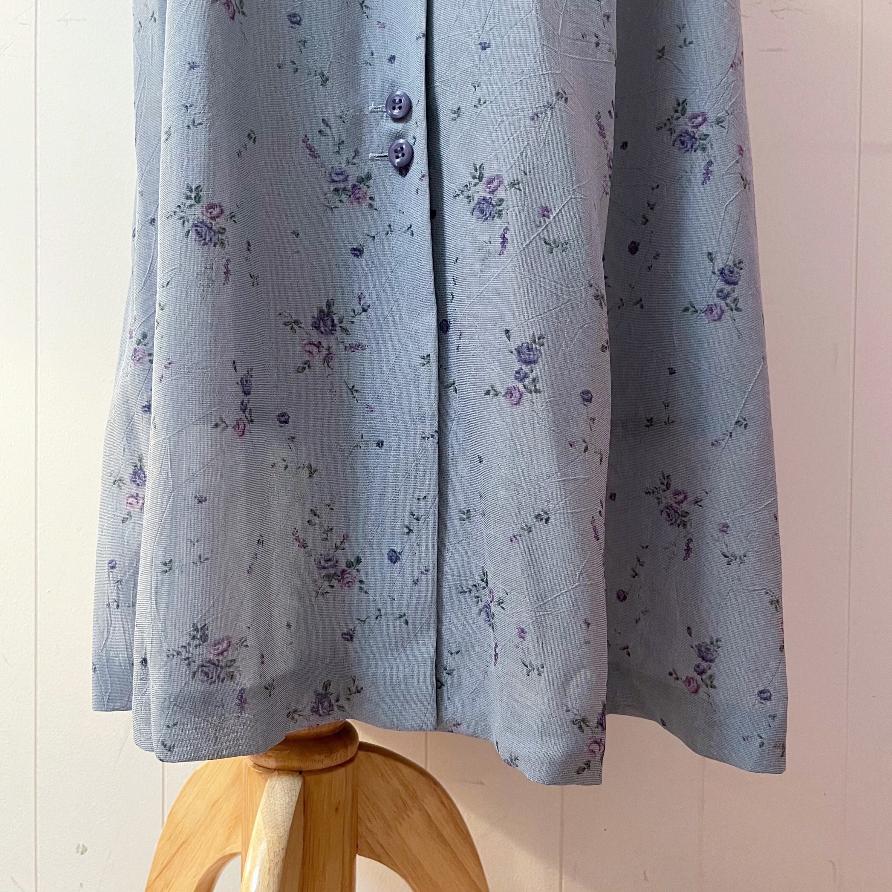 blue purple rose front button one-piece