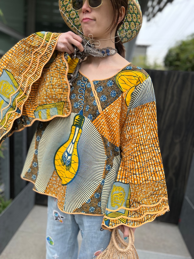 Vintage african batik cotton tops ( ヴィンテージ アフリカンバティック コットン トップス )