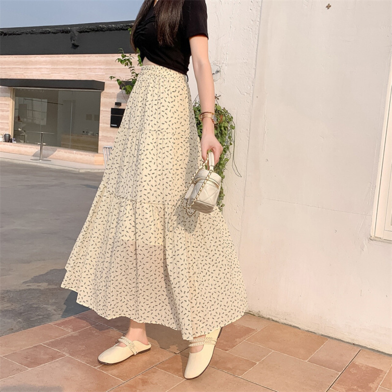 シフォン フラワー ティアード スカート 10212