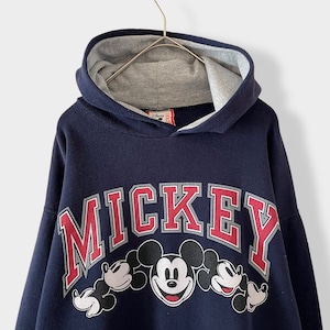 【Disney】90s USA製 ミッキーマウス MICKEY アーチロゴ プリント スウェット パーカー プルオーバー フーディ MEDIUM US古着