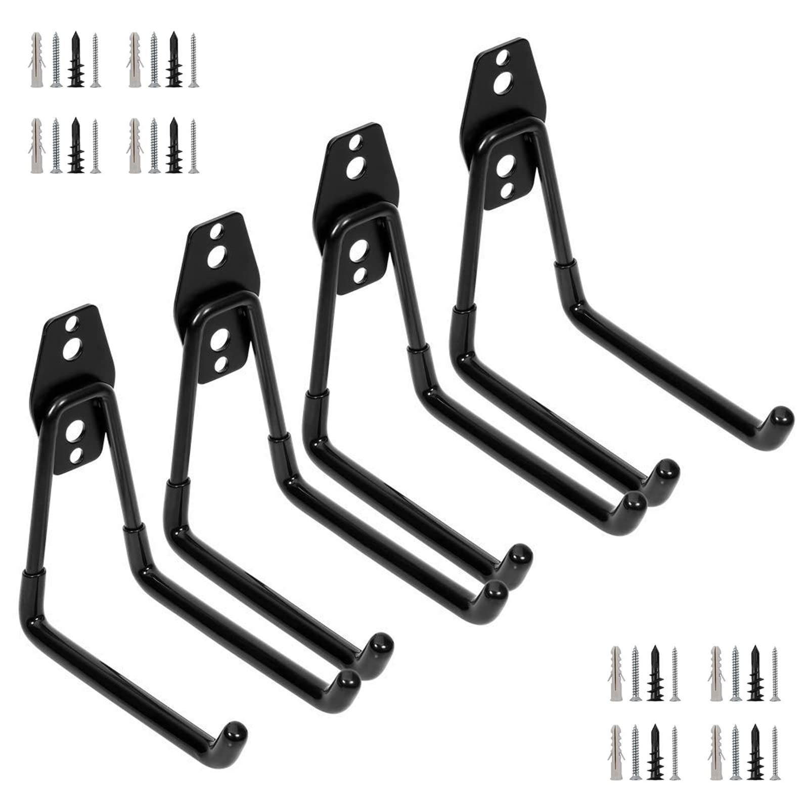 Namioka 壁掛け l字 グランドフック ガレージフック 倉庫 金具 ツール 物置 工具 収納 コンクリート 石膏ボード 鉄板吊り 波板取付 黒の4ピーススーツ (L型中)