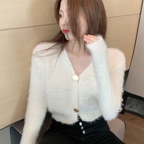 ジャケット レディース ショート丈 長袖 カーディガン レディース Vネック ボタン ジャケット レディース もこもこ かわいい カーディガン レディース ふわふわ ジャケット レディース ショート丈