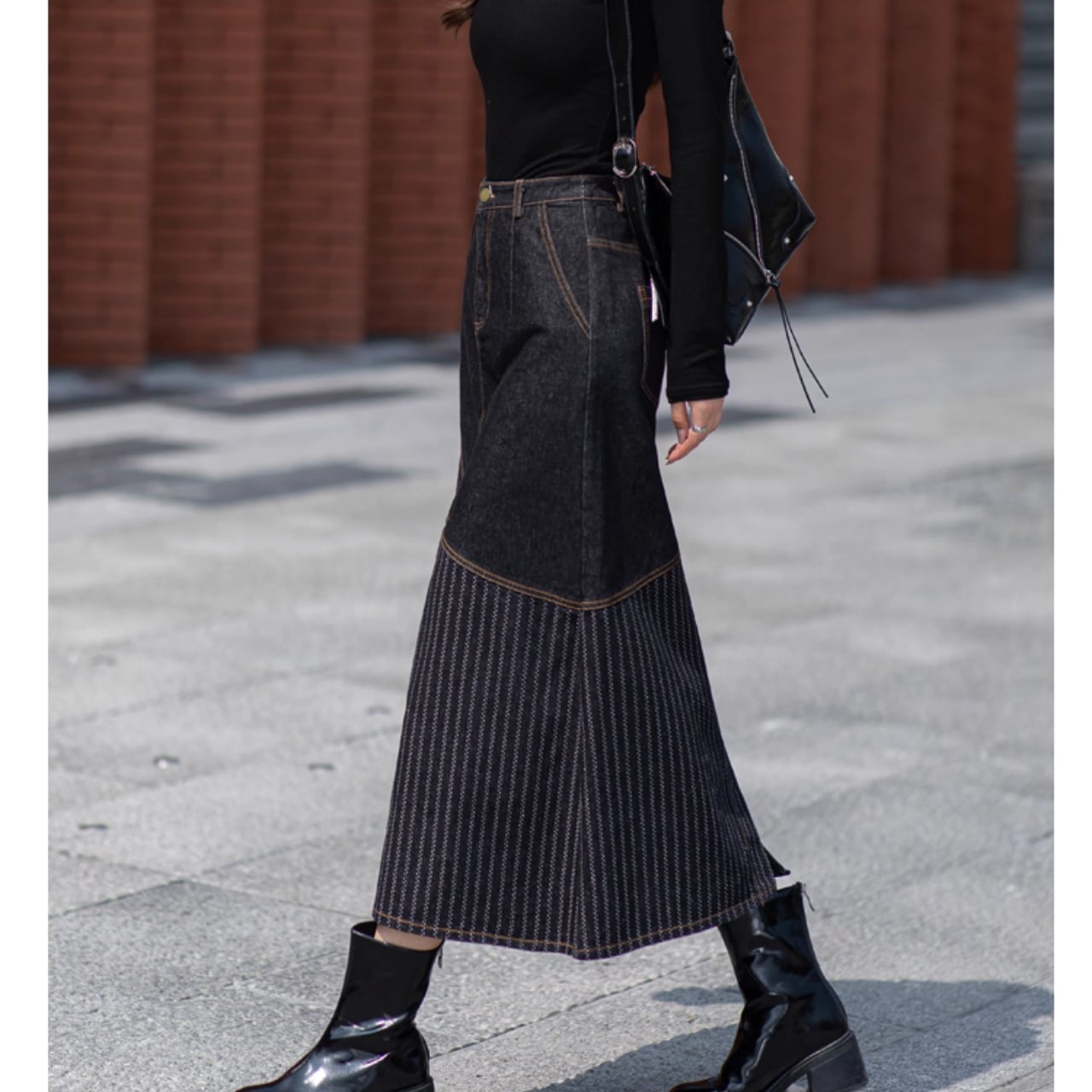 Denim Switch Design Maxi Skirt L00280