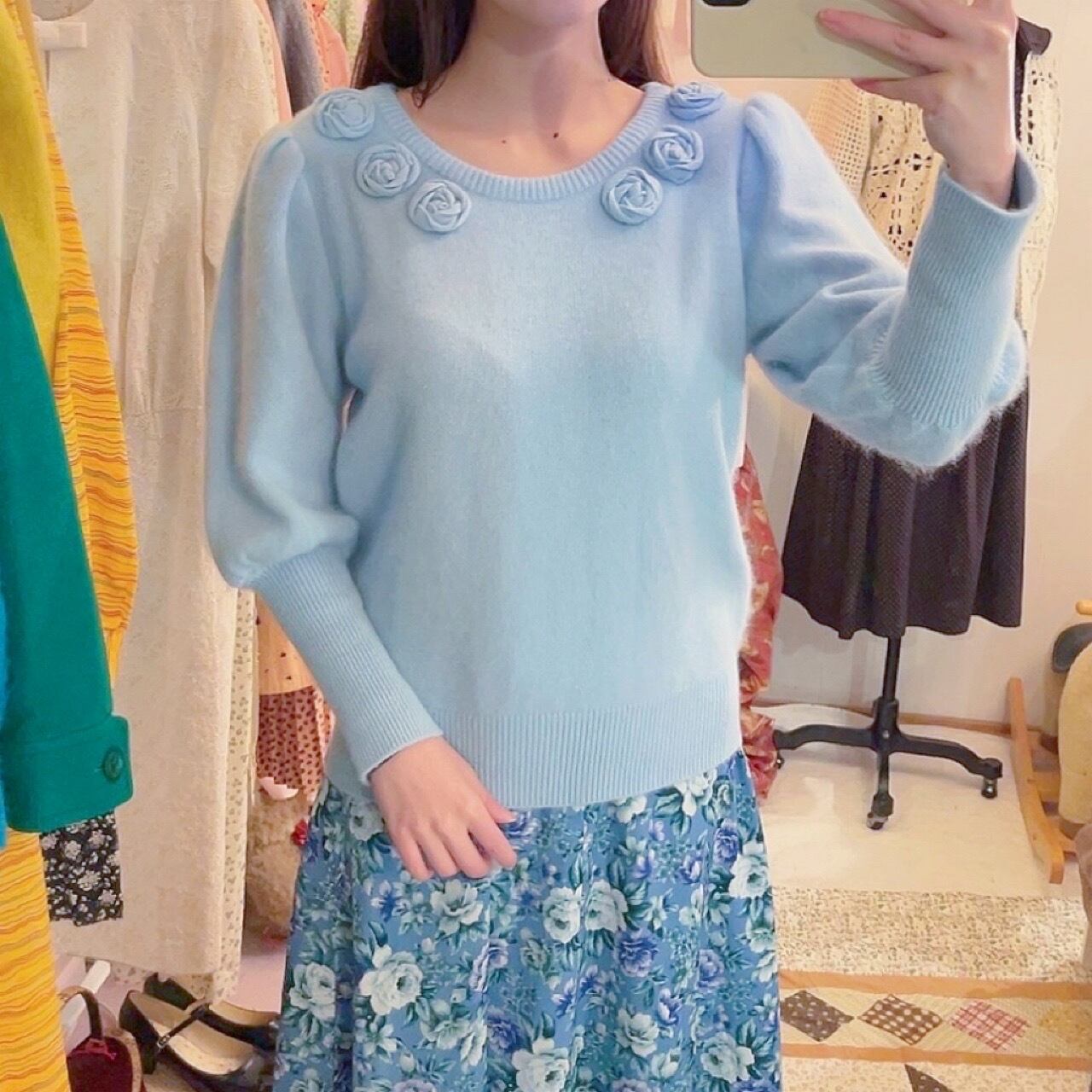 light blue rose knit sweater