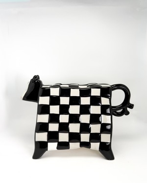 ヴィンテージ雑貨 セラミック チェッカーフラッグ 牛型ティーポット