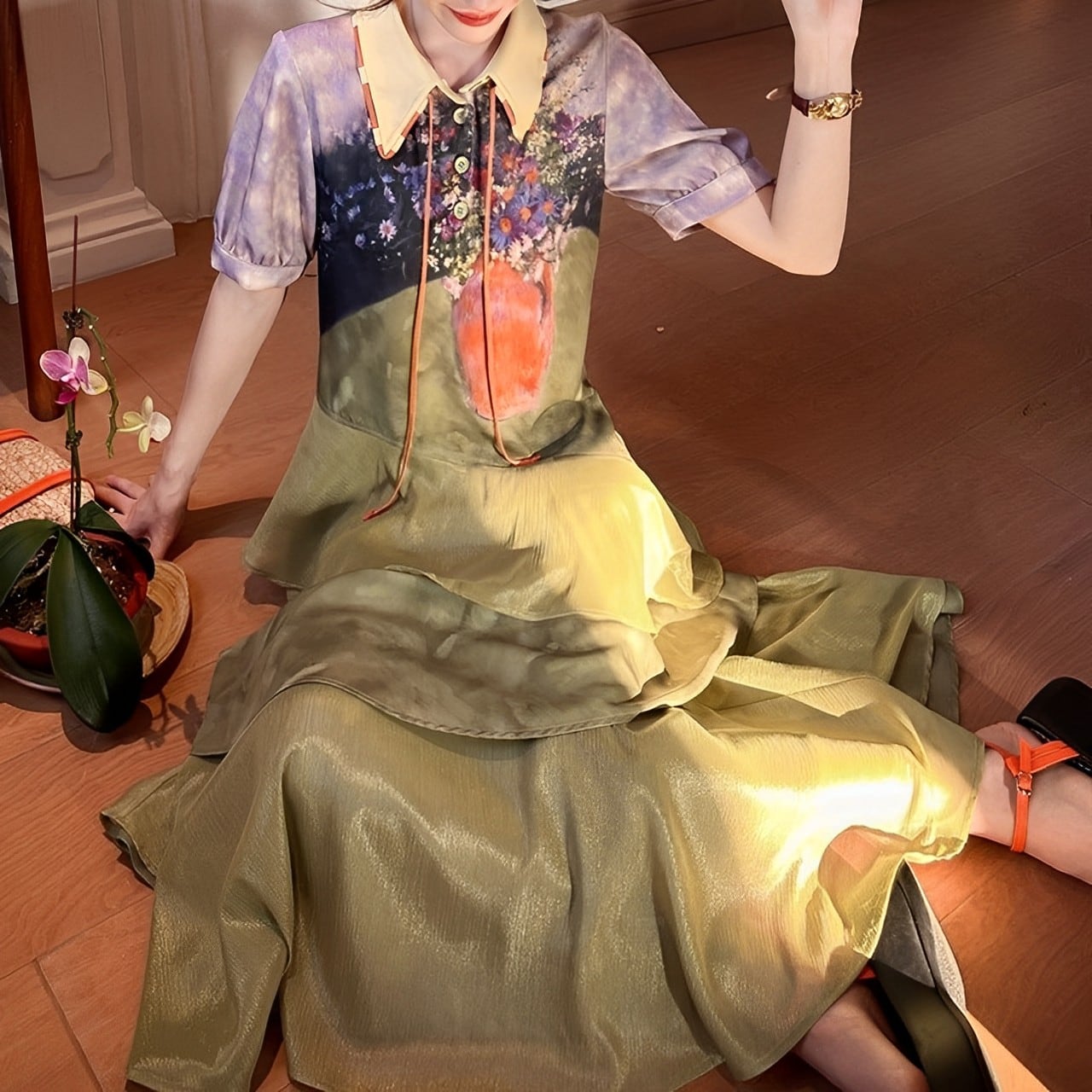 bouquet painting ティアードフリルドレス (kai0407) | Shelluits