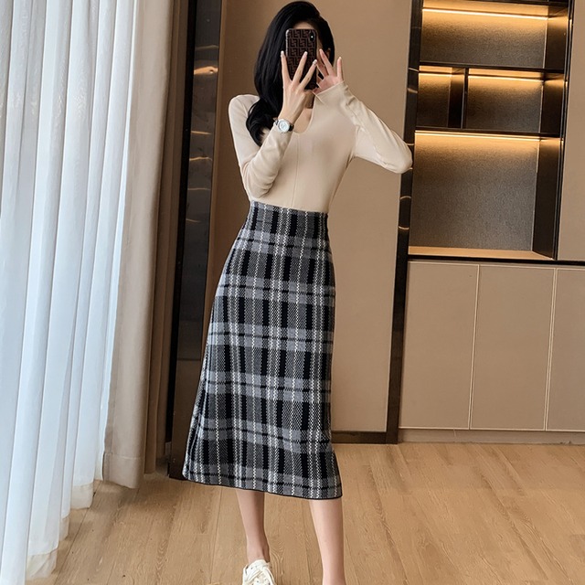 【bottoms】ロングニットスカート Q6820