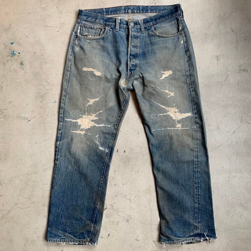 □□LEVI'S リーバイス メンズ衣料 ジーンズ 66前期 SIZE 不明 穴有 リペア有  ボタン裏刻印6 スレキスタンプ ライトインディゴ