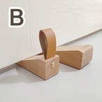 【木製 インテリア 生活雑貨】ドアストッパー 2個セット 持ち手つき ブナ材 合成レザー 三角形 黒クルミ材 無地 シンプル 北欧テイスト ギフト