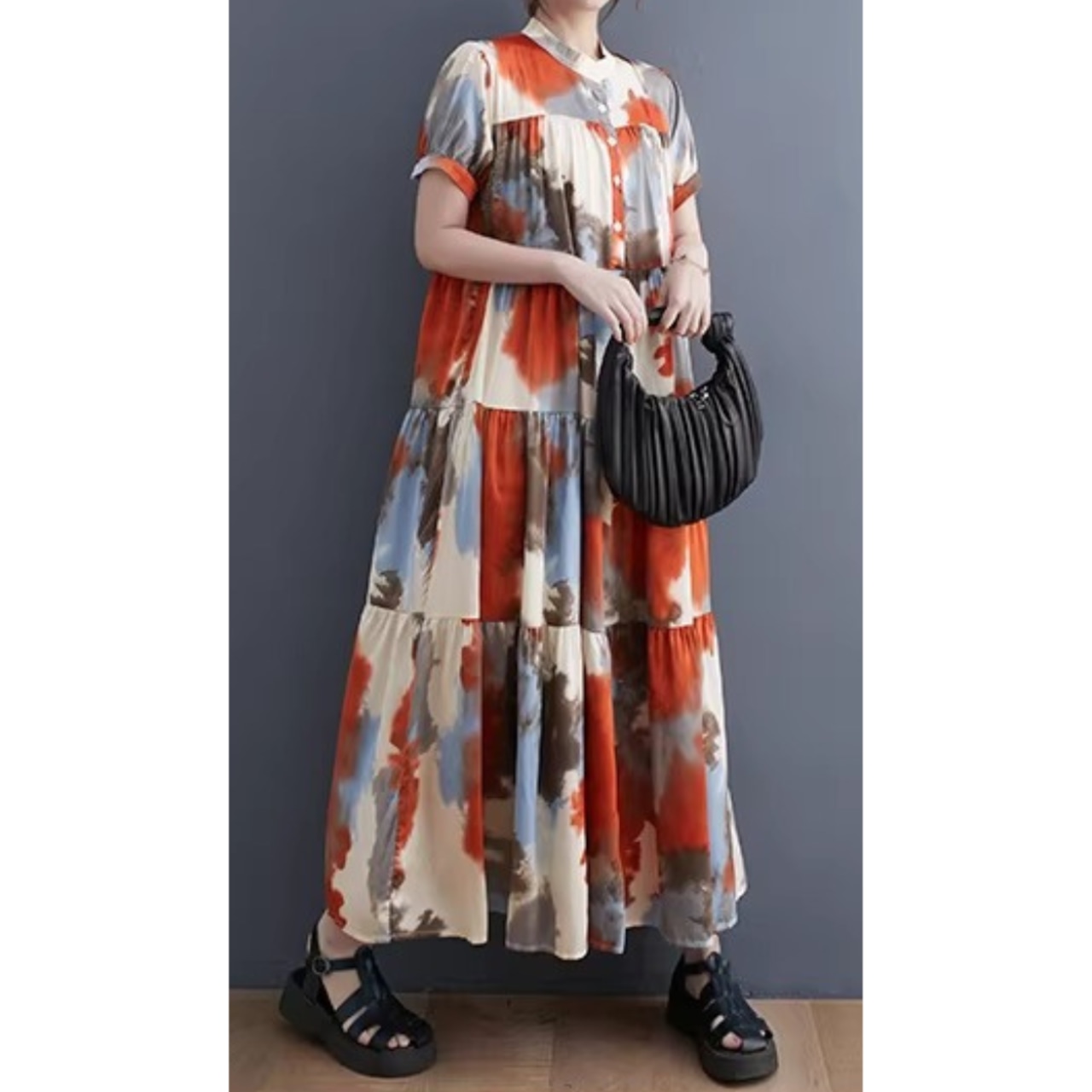 アート柄 ティアード ワンピース 30200
