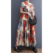 アート柄 ティアード ワンピース 30200