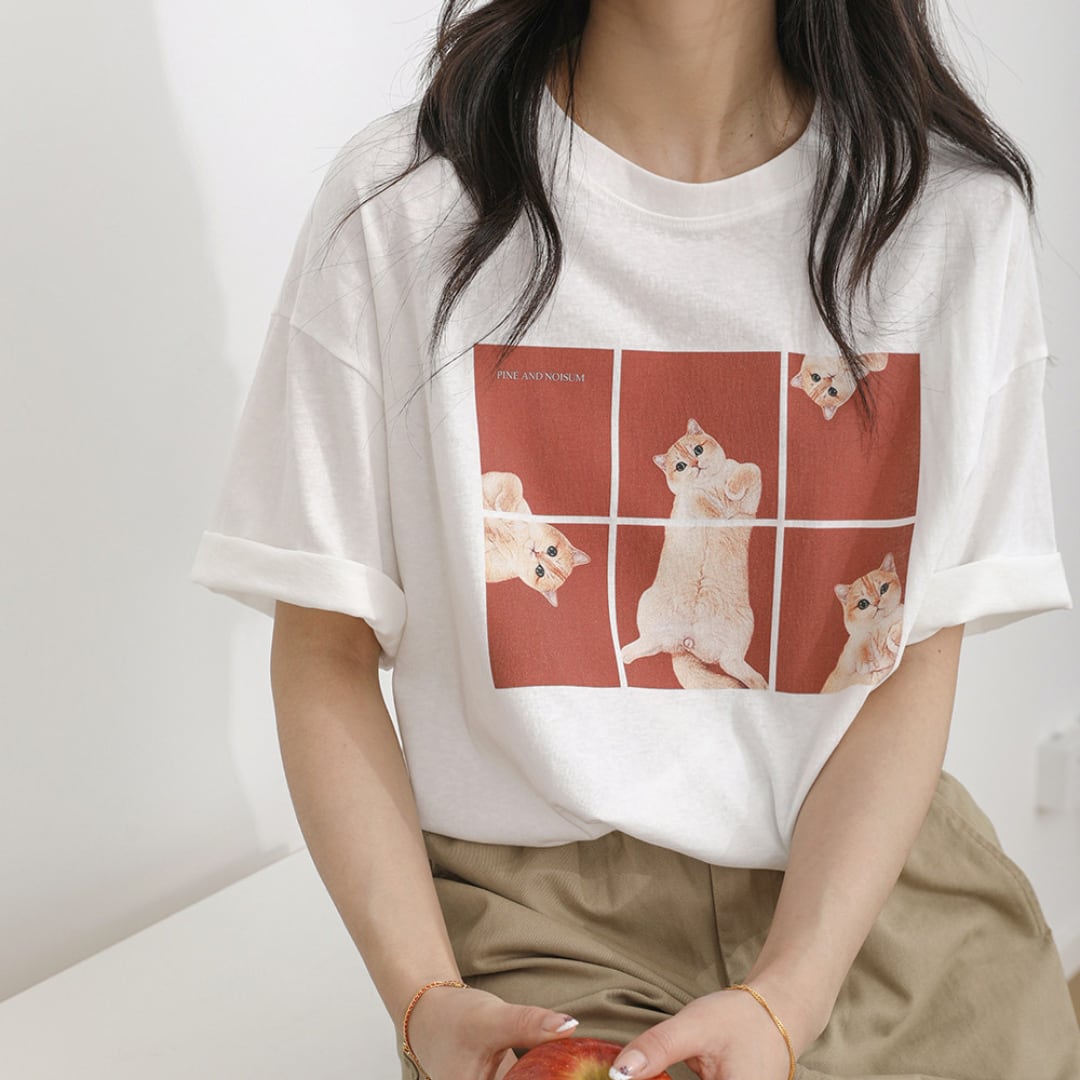 cat print short sleeve tshirt