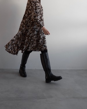 JIL SANDER　FLORAL PRINT ASYMMETRIC SILK SHIRT DRESS