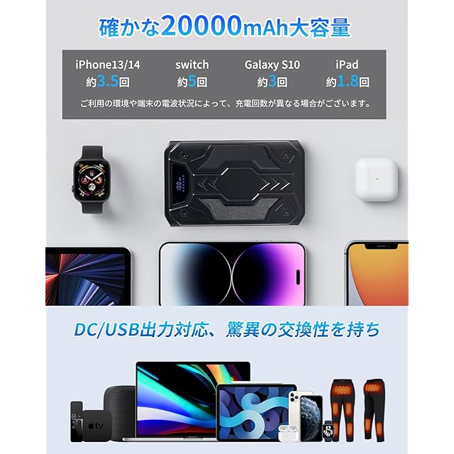 空調作業服 バッテリー 【6段階風量調節 20000mAh大容量 DC12V高出力