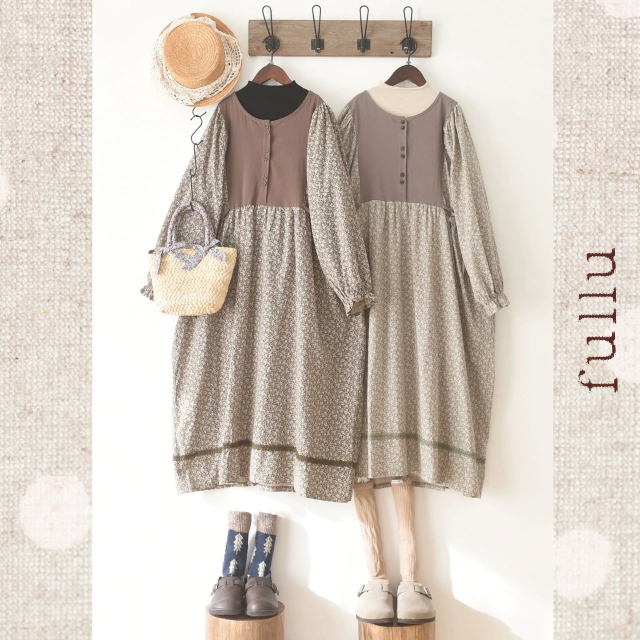 小花切替ボタンワンピース 3color fu0947