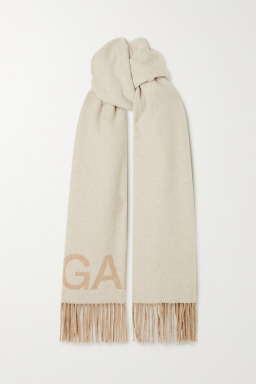 【GANNI】 fringed recycled wool-blend スカーフ 220100084