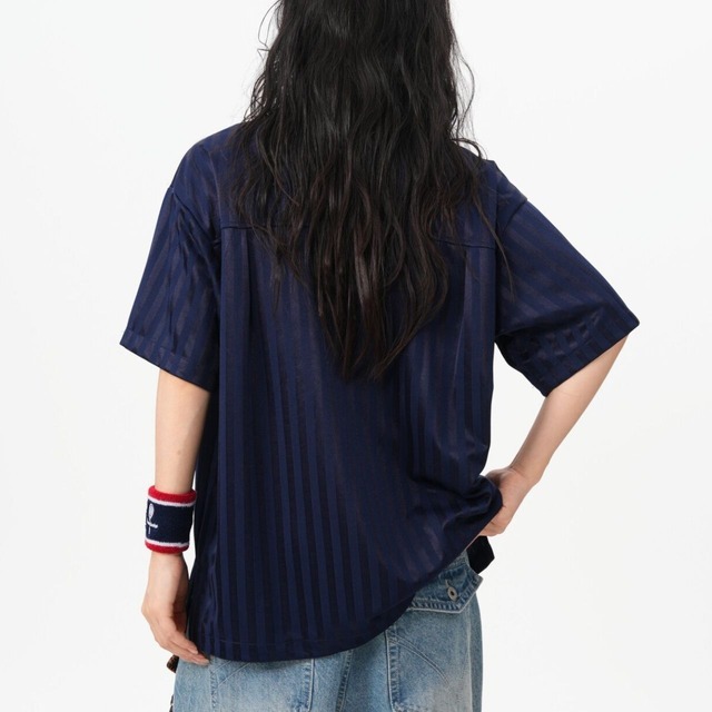 エンブレムワッペンストライプスポーツミックスシャツ 4col   R02324