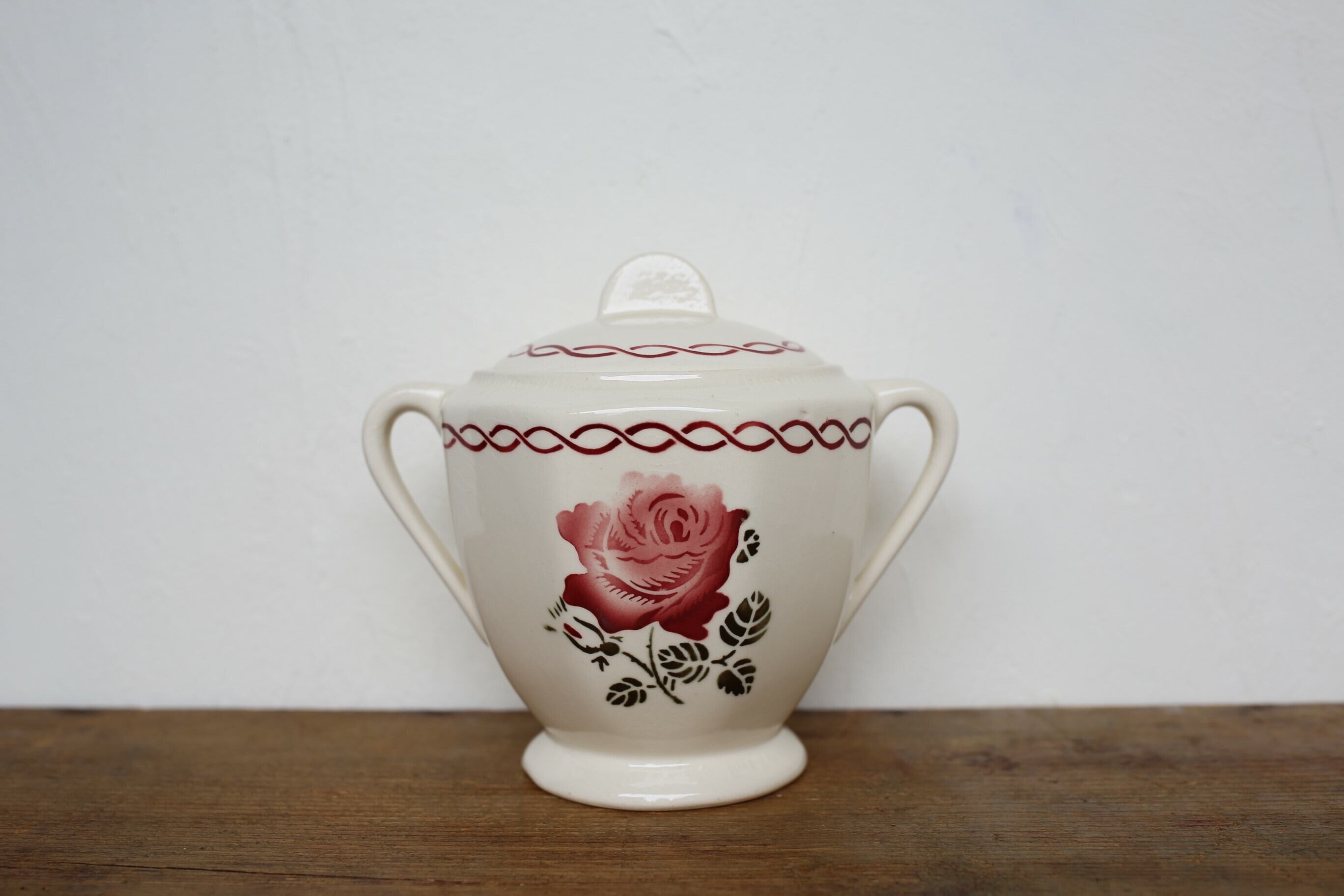 フランス アンティーク Badonviller バドンヴィレー シュガーポット バラ