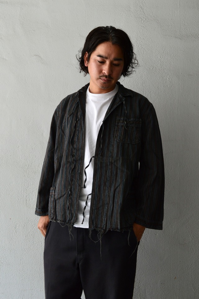 VENTITANK PROJECT Bulgarian Army 1950's-60's Dead Stock Custom Remade & Dyed Sumi Kuro Sleeping Shirt Jacket Type Red Multi 1 ブルガリア軍 スリーピングシャツ ジャケット 50s 黒染め