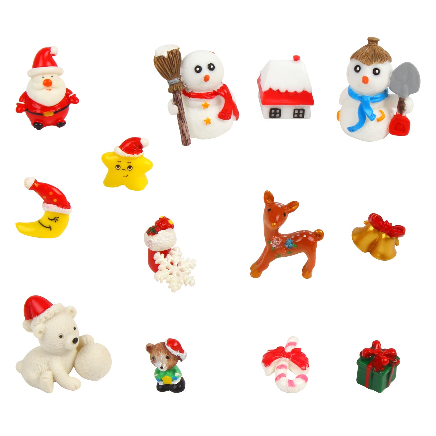 【特価処分】CINECE クリスマス ミニ チュア 置物 小物 人形 飾り ツリー オーナメント 小道具 ドール ハウス かわいい 雪だるま サンタクロース DIY 盆栽 樹脂パーツ (14pcs)