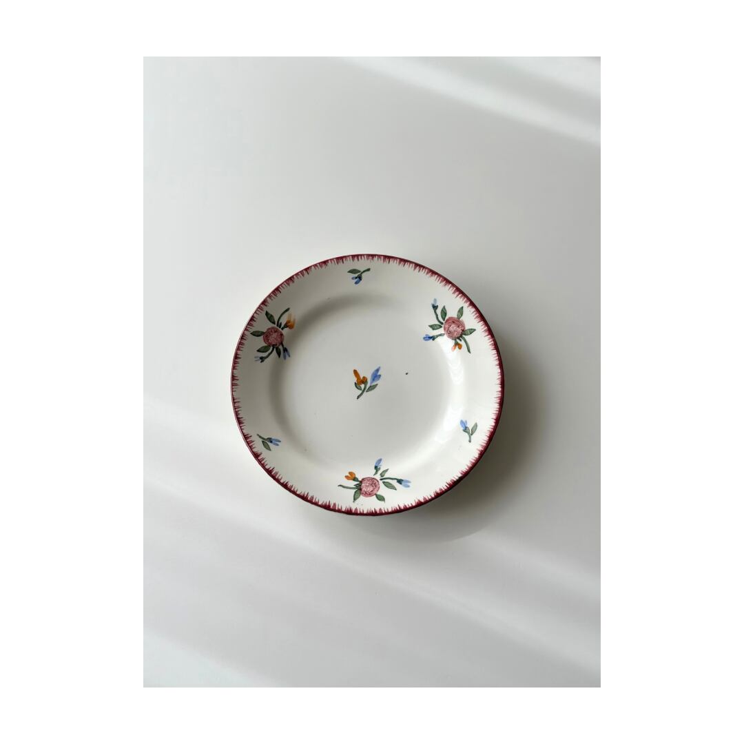 Sarreguemines サルグミンヌ / “DIDIER” 手書きの花模様 平皿プレート φ22.8cm (b)