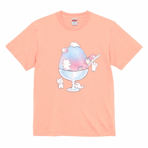 かき氷と動物イラストTシャツ アプリコット
