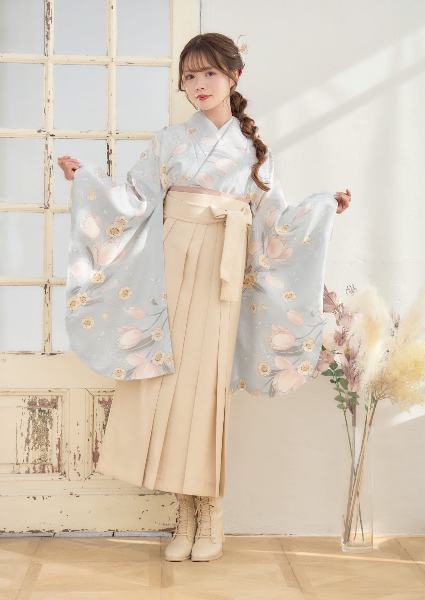 袴4点set】灰縹色に散る桜チューリップ91IV | ANDESIR【アンデジール