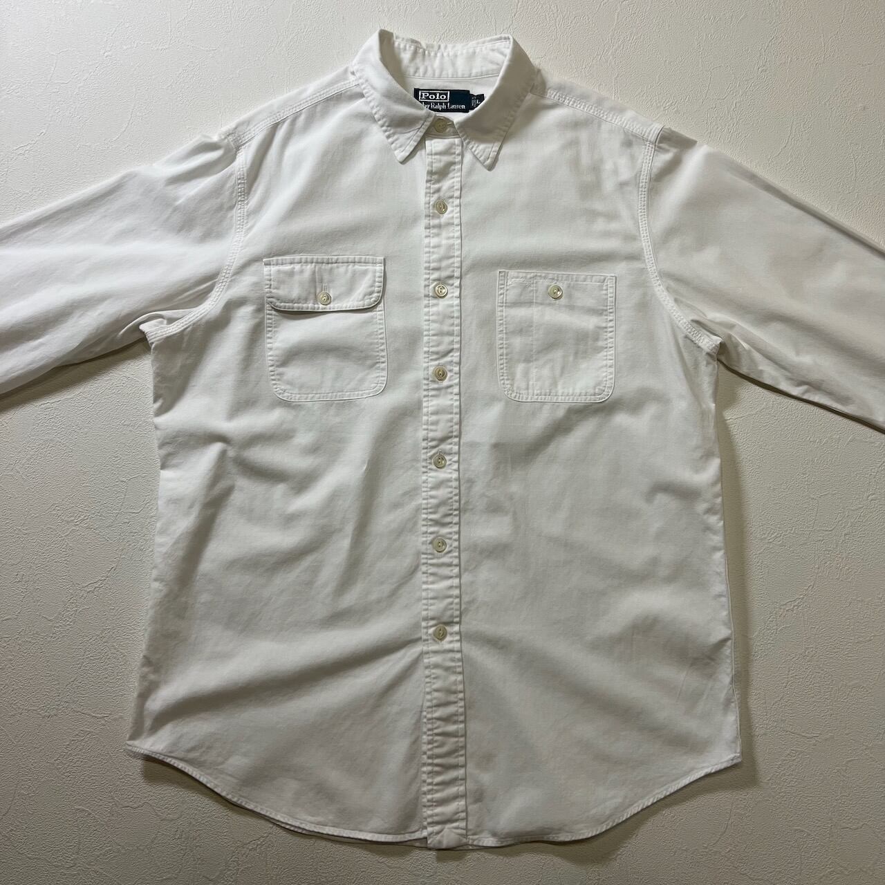 90s Ralph Lauren 無地 ガチャポケ エポレット 猫目ボタン 長袖シャツ