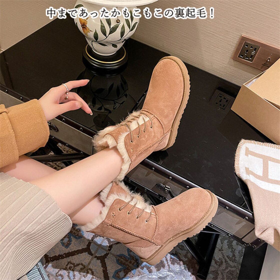 ブーツ ショートブーツ レディース 裏ボア ファー 厚底 シューズ 冬 