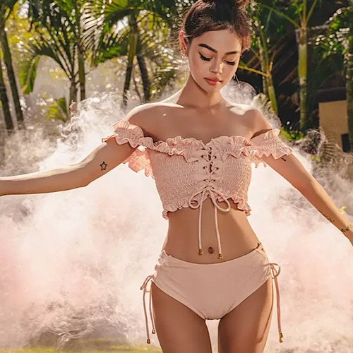 水着 レディース オフショルダー フラワーパターン ラブリー ビキニ 体型カバー セパレート 水泳 海水浴 プール ビーチ サマーデザイン スイム マリンウェア トレンド リゾート 夏 セクシー