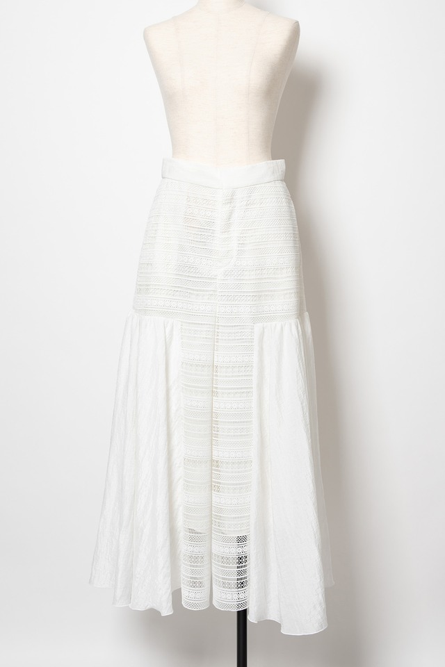 Stripe Lace Shiny Gather Pants　WHITE