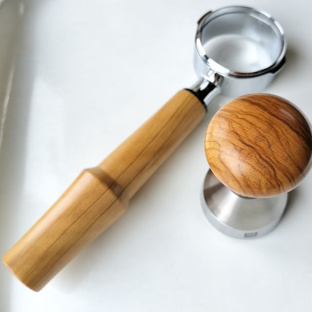 【パヴォーニ ミレニアム用set 】51.3mmGFタンパー + 深型BLPF Olivewood