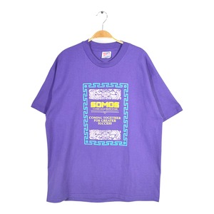 90s アステカ マヤ USA製 ヴィンテージ Tシャツ SOMOS シングルステッチ パープル ヘインズ サイズXL 古着 BZ0512