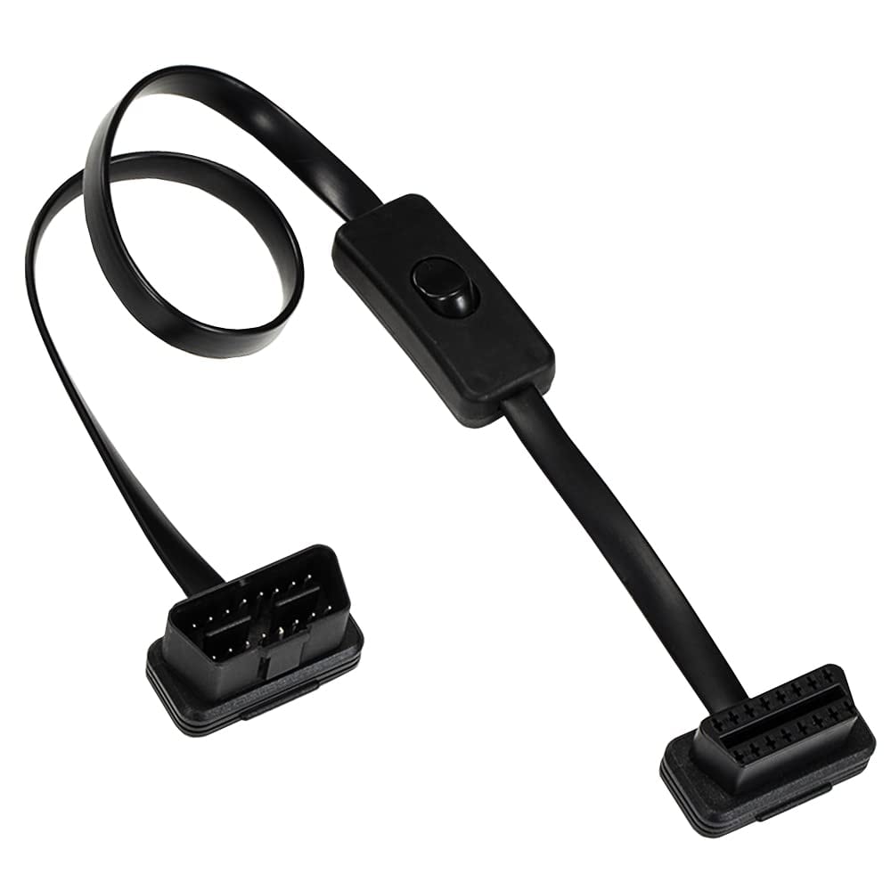 OBD2 スイッチ付き延長コード 16ピン 延長ケーブル 1本セット 車両診断 超薄型 取り回しを簡単に ケーブルの延長/電源の追加や切り替え フラット型 アダプタ コネクタ ブラック(長さ60cm)