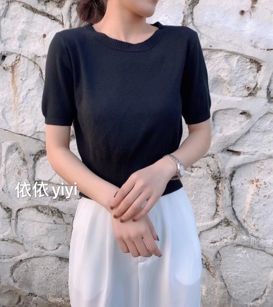 5部袖　クルーネックニット　AJ-111-565