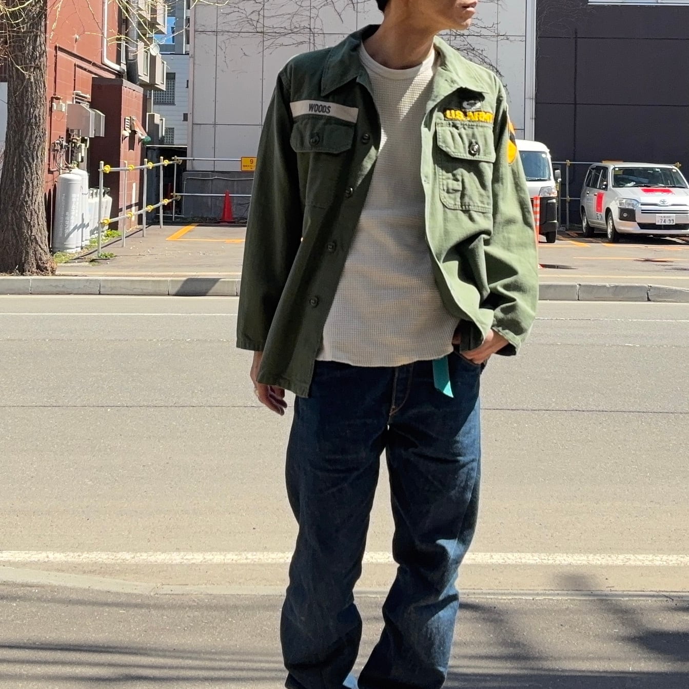 60S U.S.ARMY OG-107 筒袖 3rd Utility Shirt 【16 1/2 ×33】 | drop by
