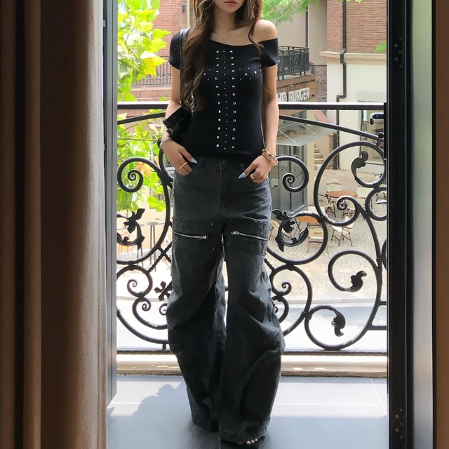 Zip-pocket design pants　ジップポケットデザインパンツ　J2075