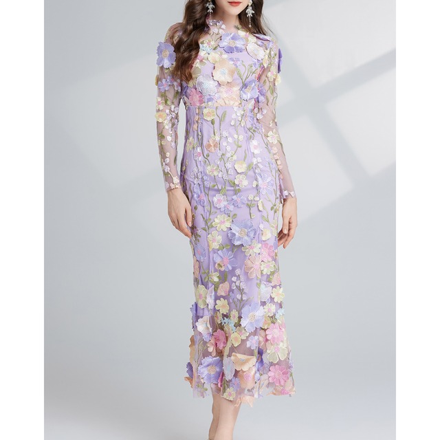 ラベンダーフラワーエレガンスワンピース L1682