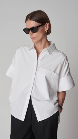 CO -Boxy Short Sleeve Shirt in Cotton Poplin- :WHITE,