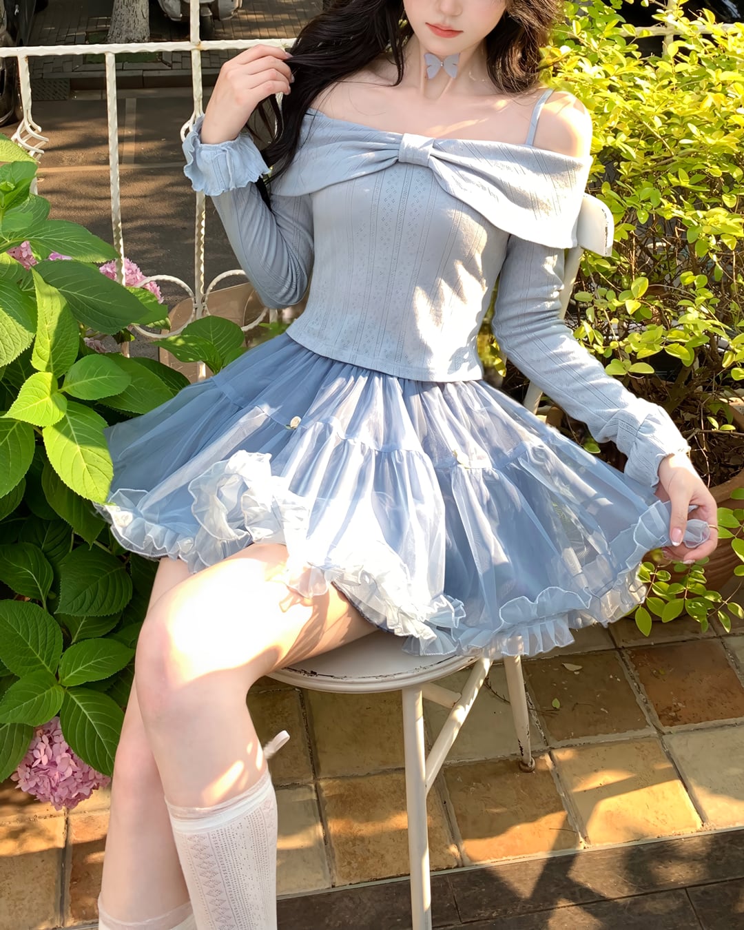 リボンオフショルダーニットトップス(2 colors) 25WP08032